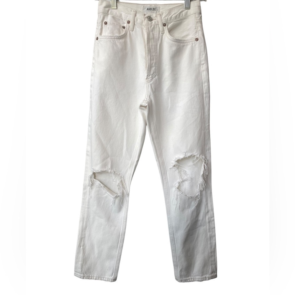 Agolde Riley Jean High Rise Distressed White Size 24 - Picture 4 of 13
